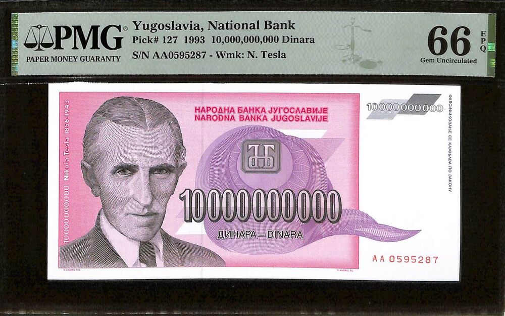 Yugoslavia - 10.000.000.000 Dinara 1993 - Pick # 127 - PMG 66 EPQ