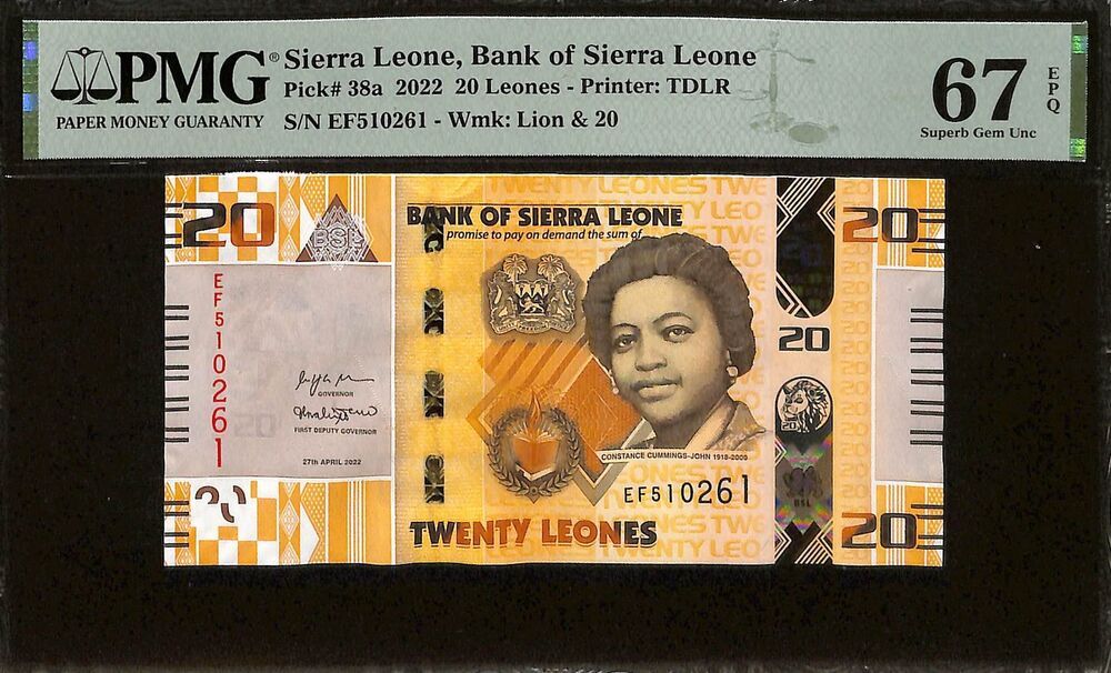 Sierra Leone - 20 Leones 2022 - Pick # 38a - PMG 67 EPQ