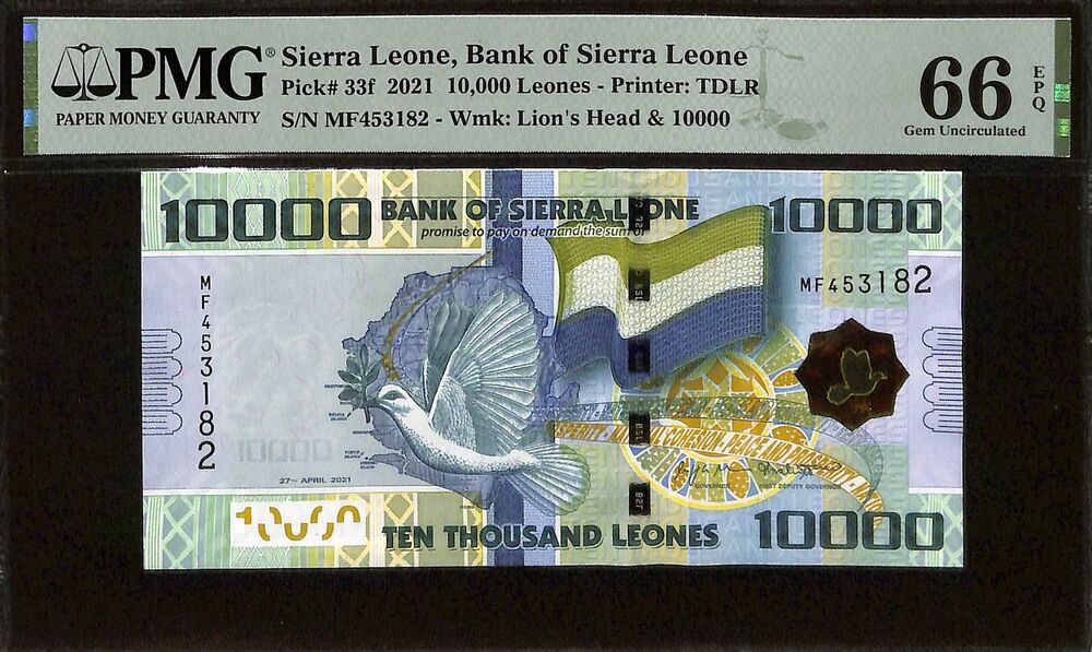 Sierra Leone - 10.000 Leones 2021 - Pick # 33f - PMG 66 EPQ