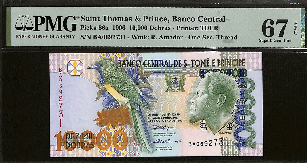 Saint Thomas And Prince - 10.000 Dobras 1996 - Pick #66a - PMG 67 EPQ
