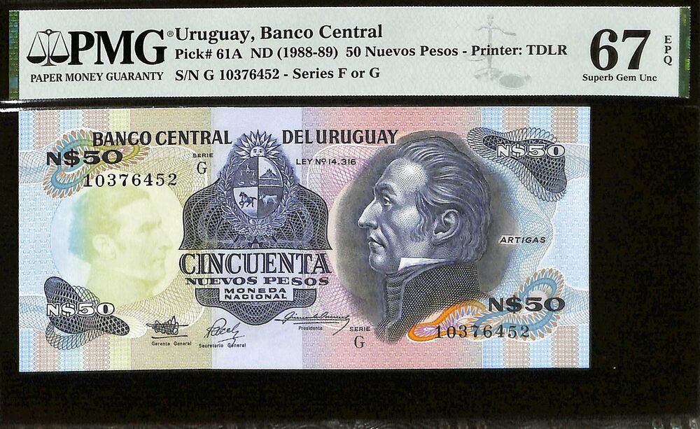 Uruguay - 50 Nuevos Pesos ND (1988-89) - Pick # 61A - PMG 67 EPQ