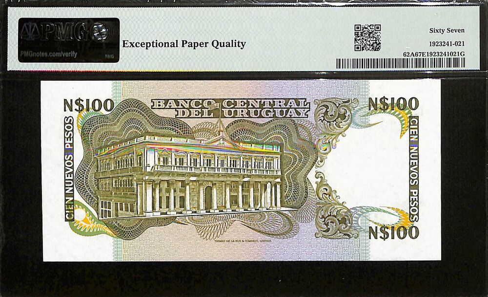 Uruguay - 100 Nuevos Pesos ND (1987) - Pick # 62A - PMG 67 EPQ