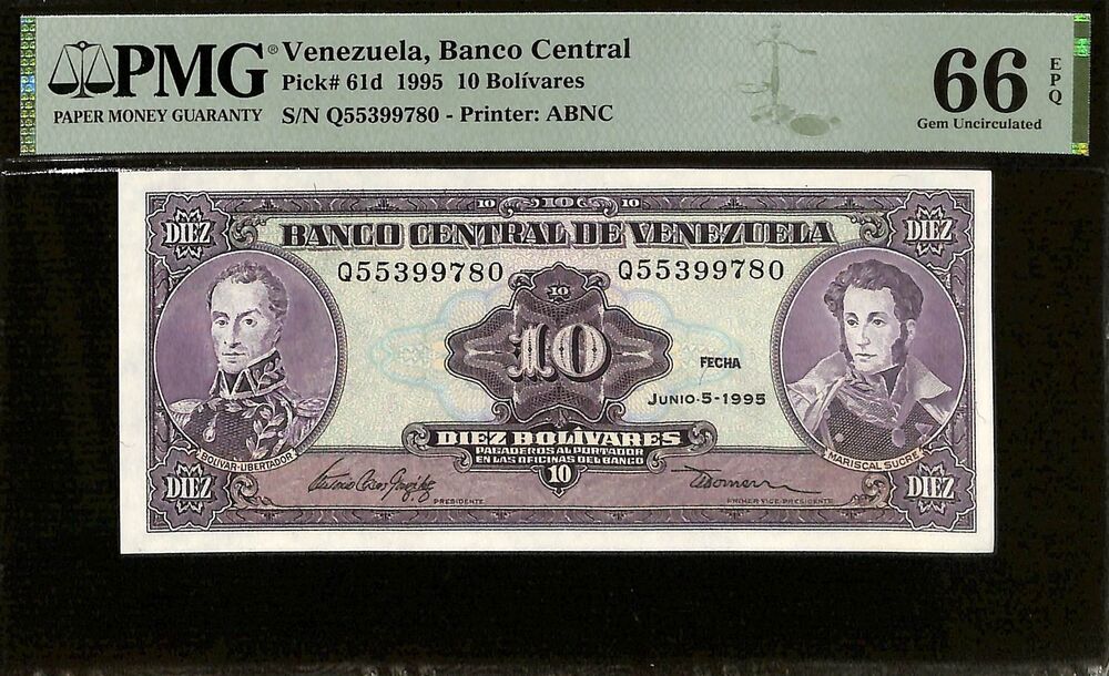 Venezuela - 10 Bolivares 1995 - Pick # 61d - PMG 66 EPQ