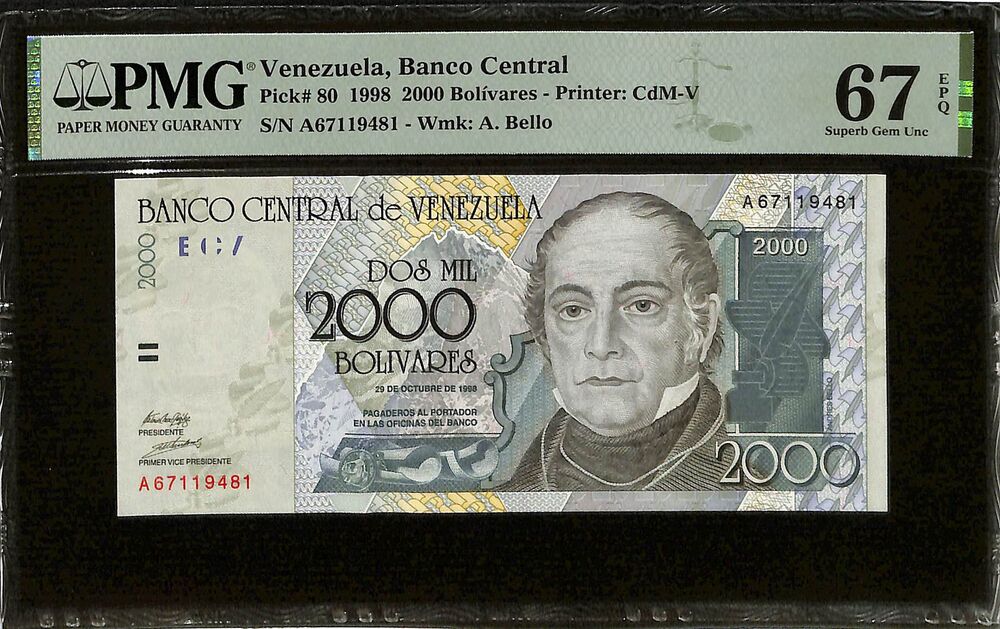 Venezuela - 2000 Bolivares 1998 - Pick # 80 - PMG 67 EPQ