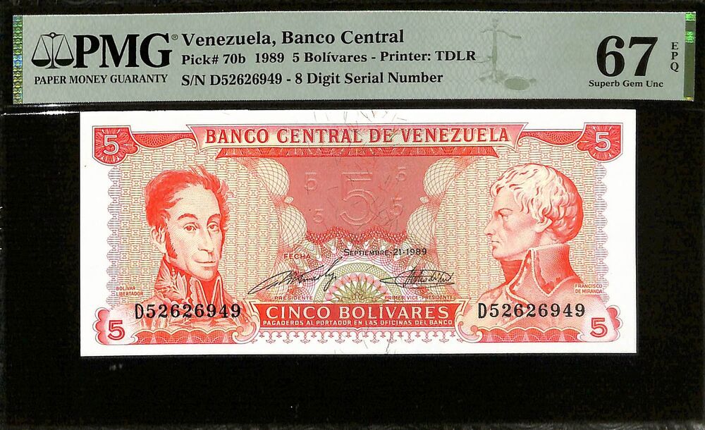 Venezuela - 5 Bolivares 1989 - Pick # 70b - PMG 67 EPQ