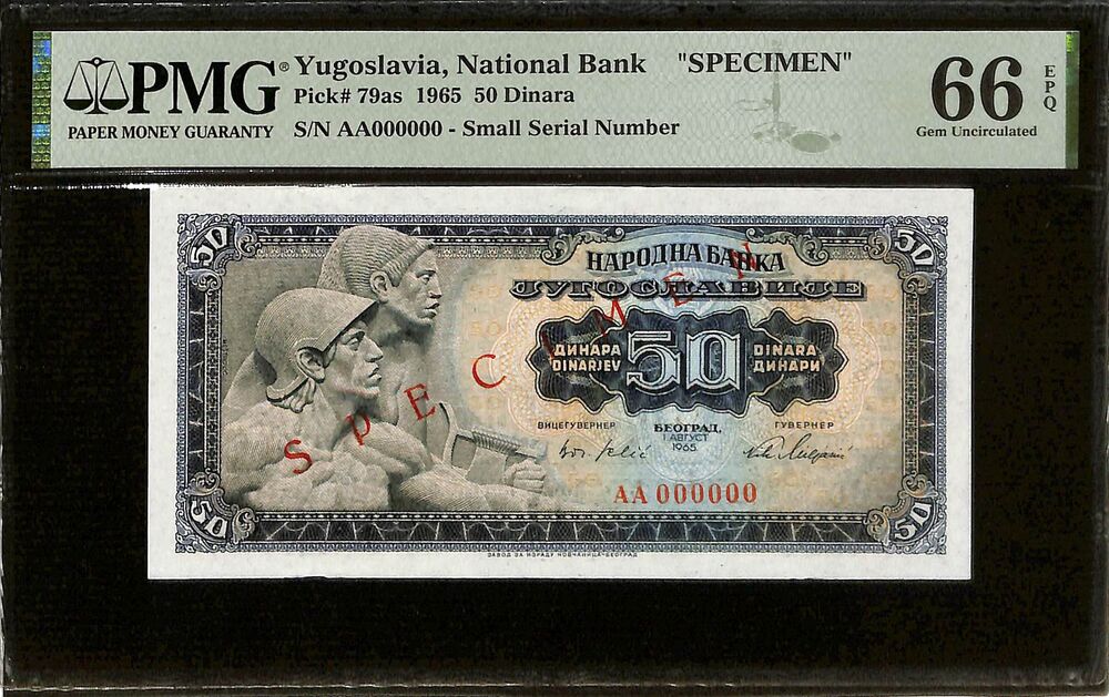Yugoslavia - 50 Dinara 1965 - Pick # 79as - SPECIMEN - PMG 66 EPQ
