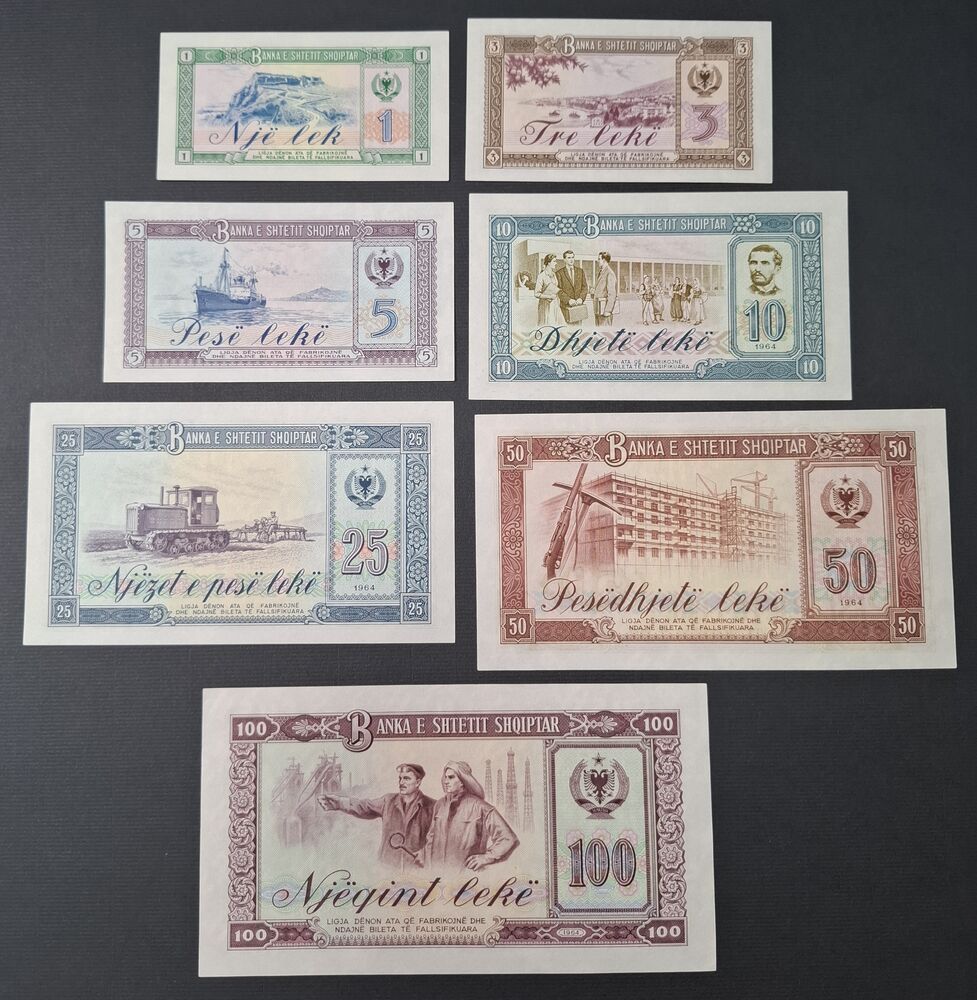 Albania - 1, 3, 5, 10, 25, 50 & 100 Lekë 1964 - Pick # 33 to 39 - Complete Series - UNC