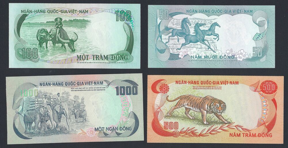 Vietnam, South - Group of 4 notes 1972/75 - Pick # 30, 31, 33, 34 - UNC