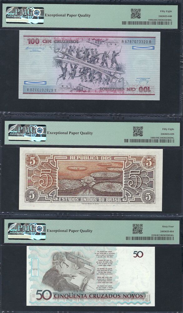 Brazil - Group of 3 PMG graded notes