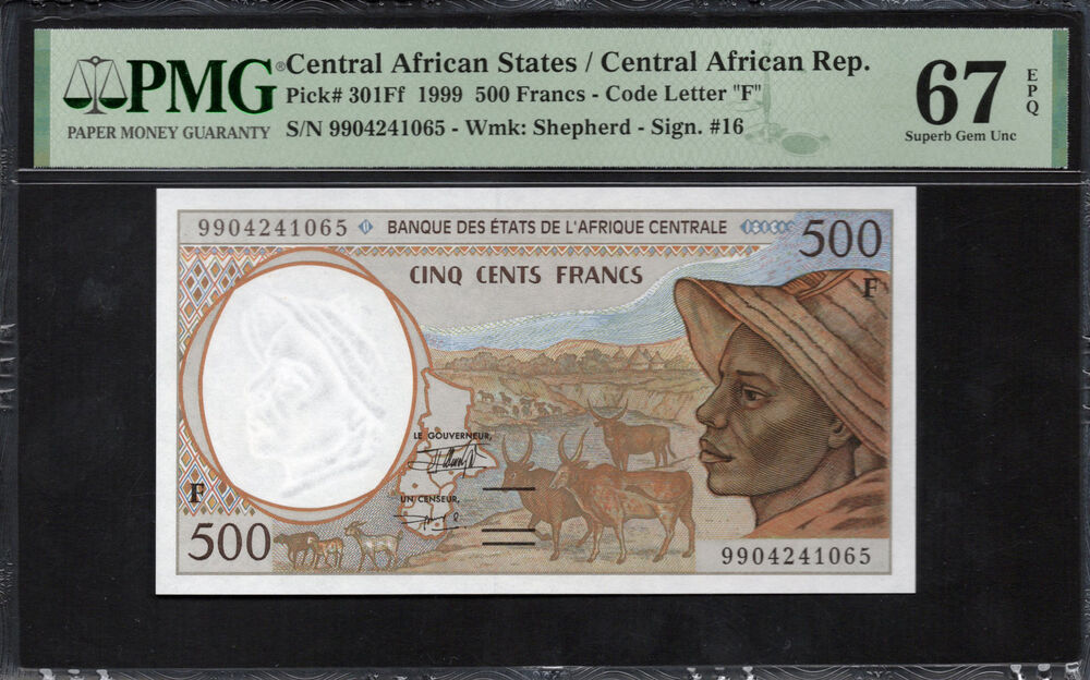 Central African States - Central African Republic - 500 Francs 1999 - Pick # 301Ff - PMG 67 EPQ