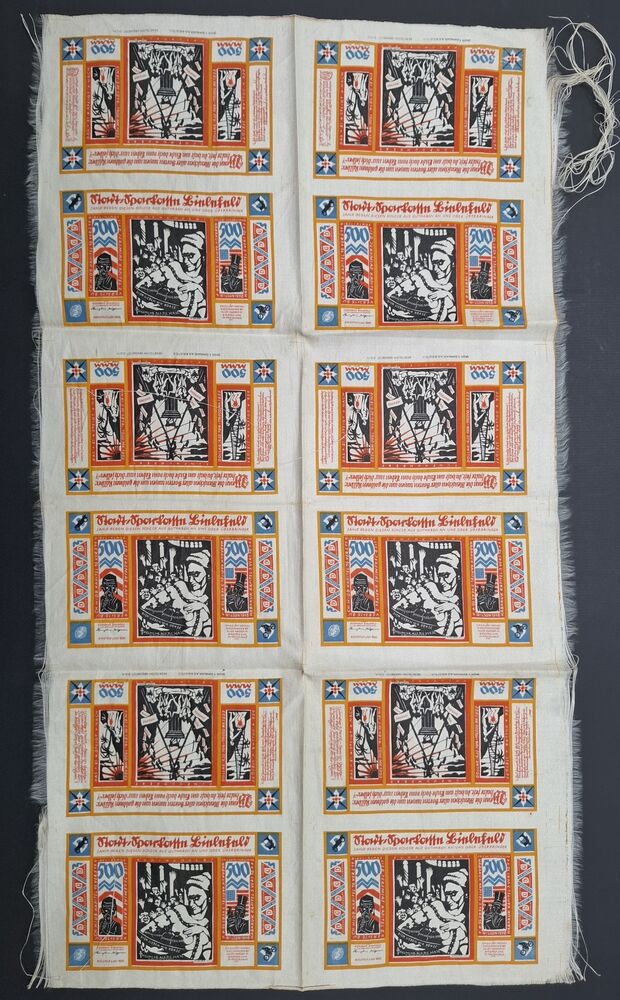 Germany - Sheet of Bielefeld Notgeld, 1923 - SILK - VF