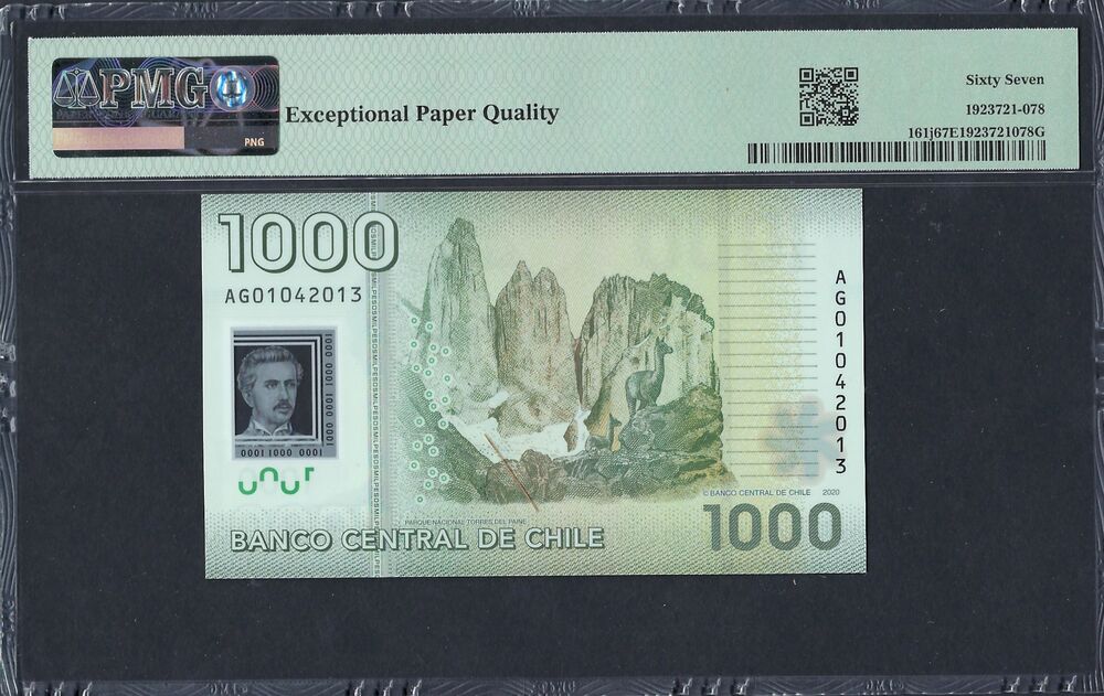 Chile - 1.000 Pesos 2020 - Pick # 161j - PMG 67 EPQ