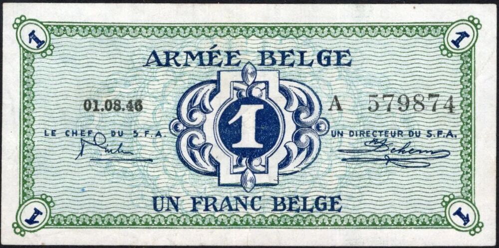 Belgium, Army - 1 Franc 1946 - Pick # M1 - VF+