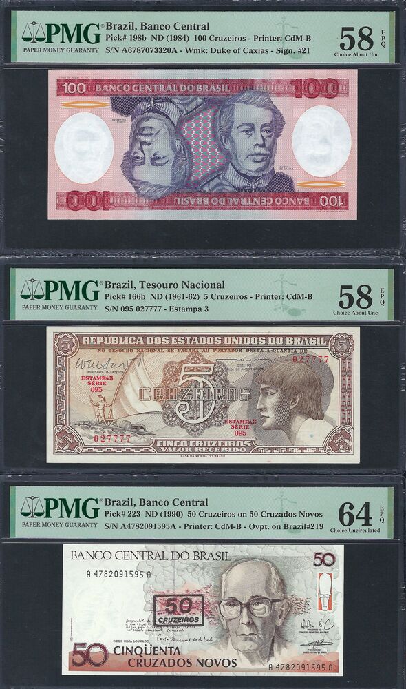 Brazil - Group of 3 PMG graded notes