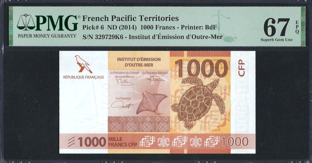 French Pacific Territories - 1000 Francs 2014 - Pick # 6 - PMG 67 EPQ