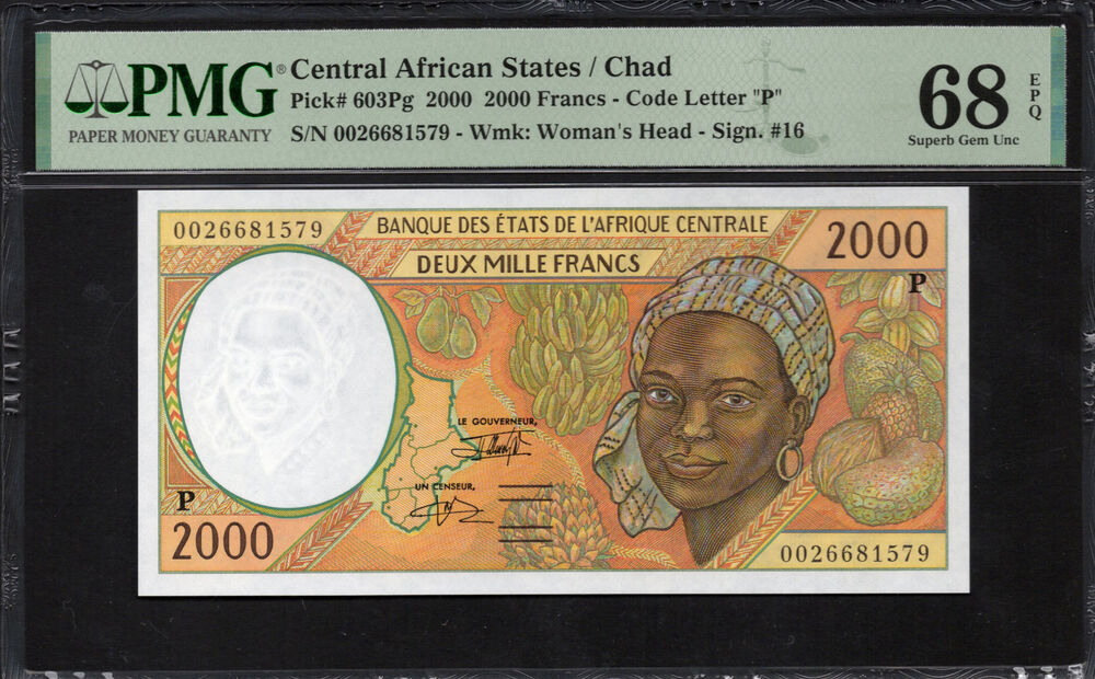 Central African States - Chad - 2000 Francs 2000 - Pick # 603Pg - PMG 68 EPQ
