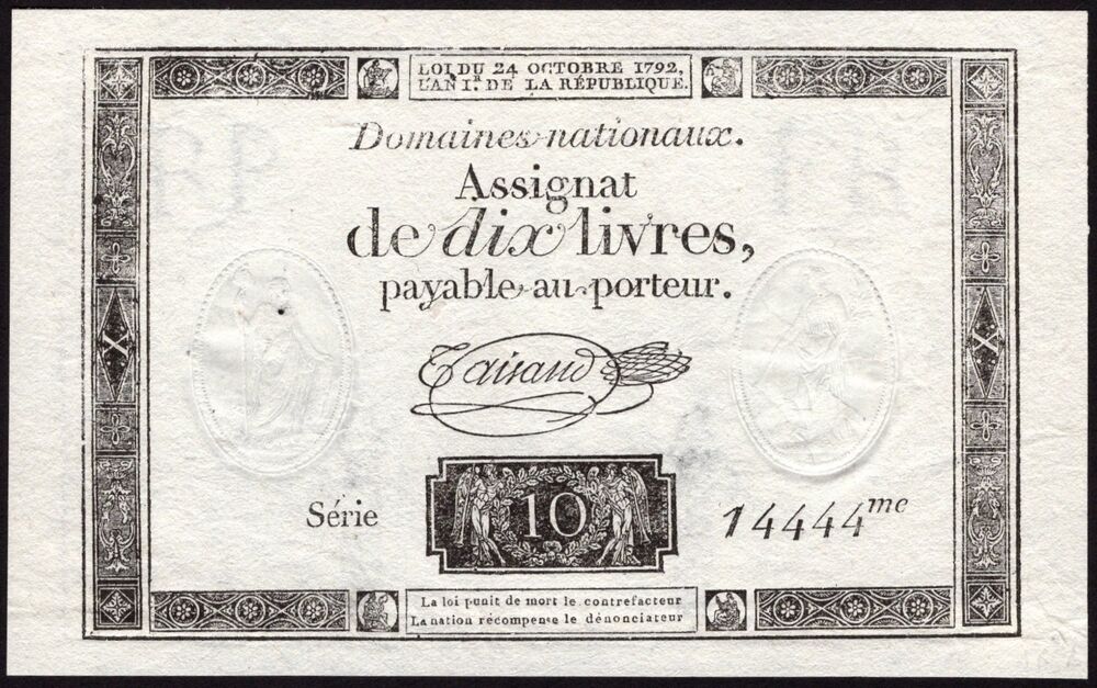 France - 10 Livres 1792 - Pick # A66b - VF+