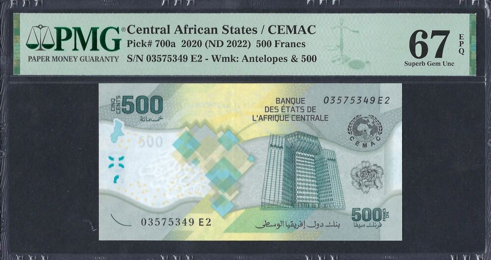 Central African States - 500 Francs 2020 - Pick # 700a - PMG 67 EPQ