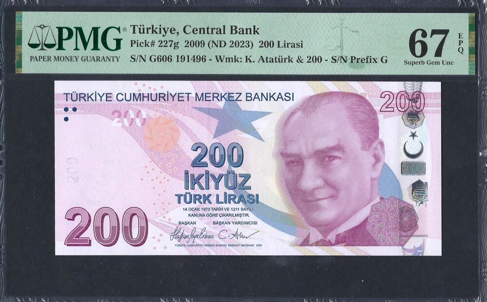 Turkey - 200 Lira 2009 - Pick # 227g - PMG 67 EPQ