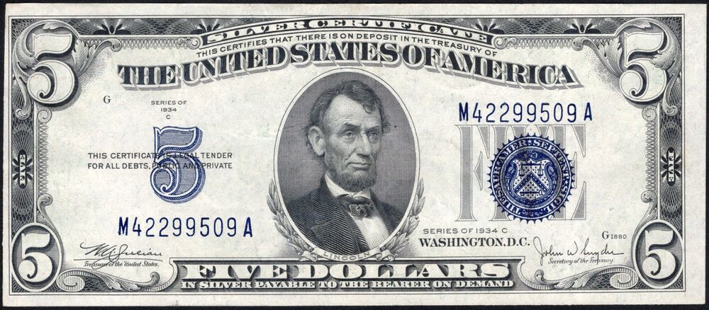 United States - 5 Dollars 1934 C - Pick # 414Ac - VF+