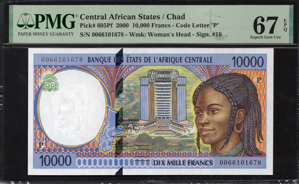 Central African States - Chad - 10.000 Francs 2000 - Pick # 605Pf - PMG 67 EPQ