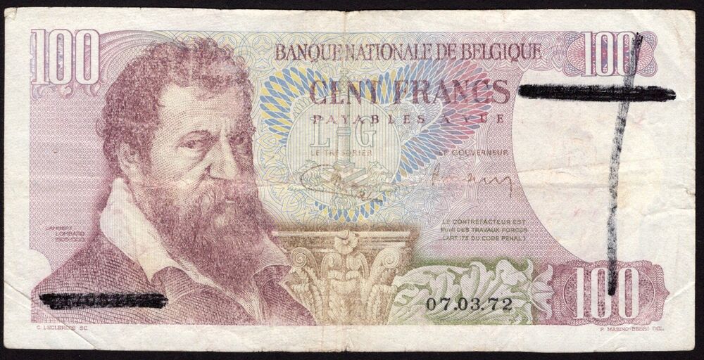 Belgium - Error Note of 100 Francs 1972 - Pick # 134 - VG
