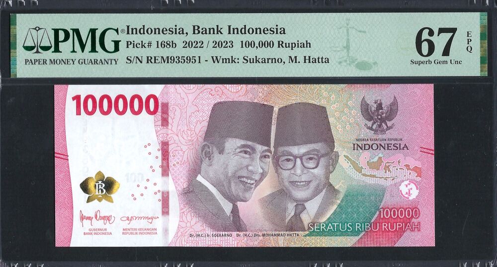 Indonesia - 100.000 Rupiah 2022 - Pick # 168b - PMG 67 EPQ
