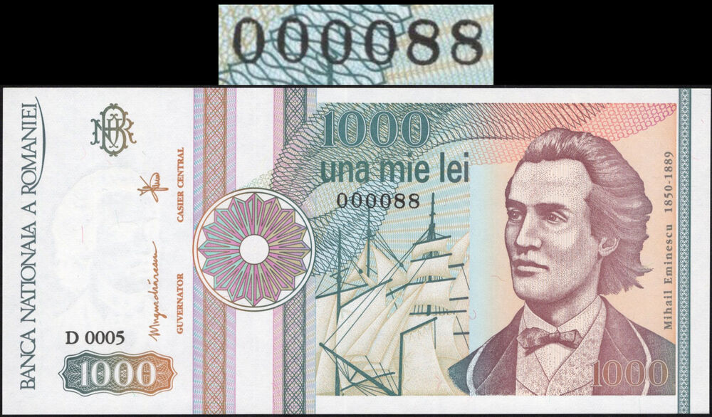 Romania - 1000 Lei 1991 - Pick # 101Ab - Serial Number 000088 - UNC