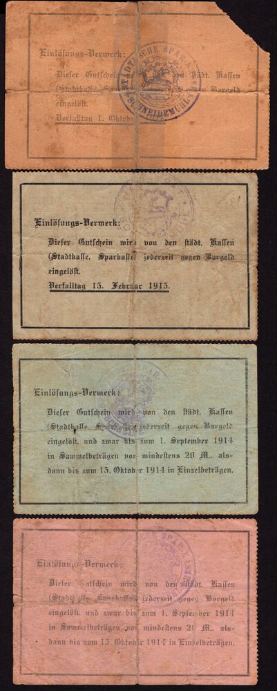 Poland, Emergency Issue - Pila / Schneidemuhl - 1/2, 1, 2.50 & 5 Mark WWI