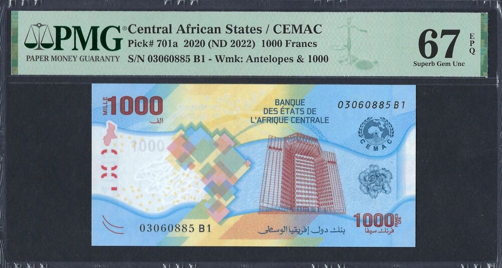 Central African States - 1.000 Francs 2020 - Pick # 701a - PMG 67 EPQ