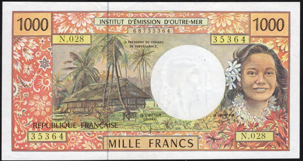 French Pacific Territories - 1000 Francs 1992 - Pick # 2g - XF (ph)