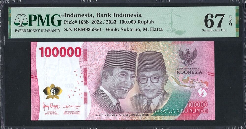 Indonesia - 100.000 Rupiah 2022 - Pick # 168b - PMG 67 EPQ