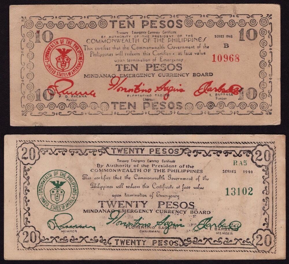 Philippines, Mindanao - 10 & 20 Pesos 1943-1944 - Pick # S488x and S528x - Forgeries - F/VF