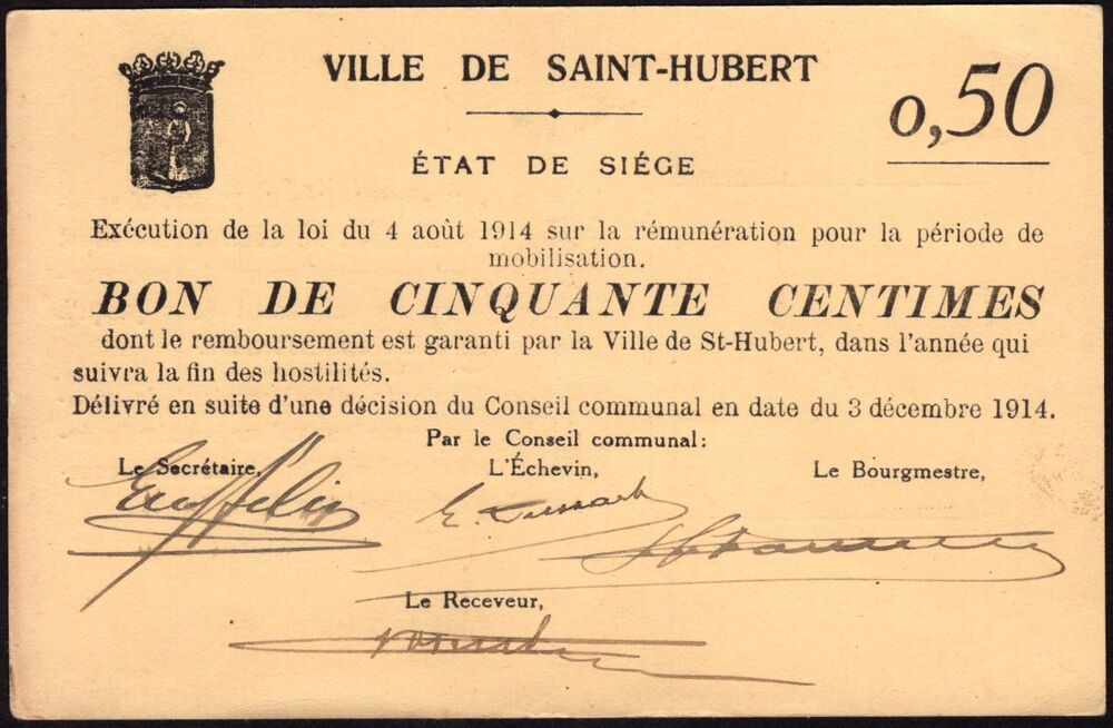 Belgium, Saint Hubert - 50 Centimes 1914 - XF