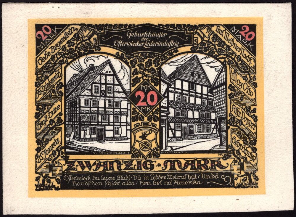Germany - 20 Mark 1922, Osterwieck - LEATHER - AU
