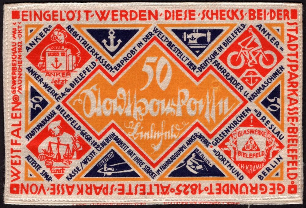 Germany - 50 Pfennig 1921, Bielefeld - SILK - AU