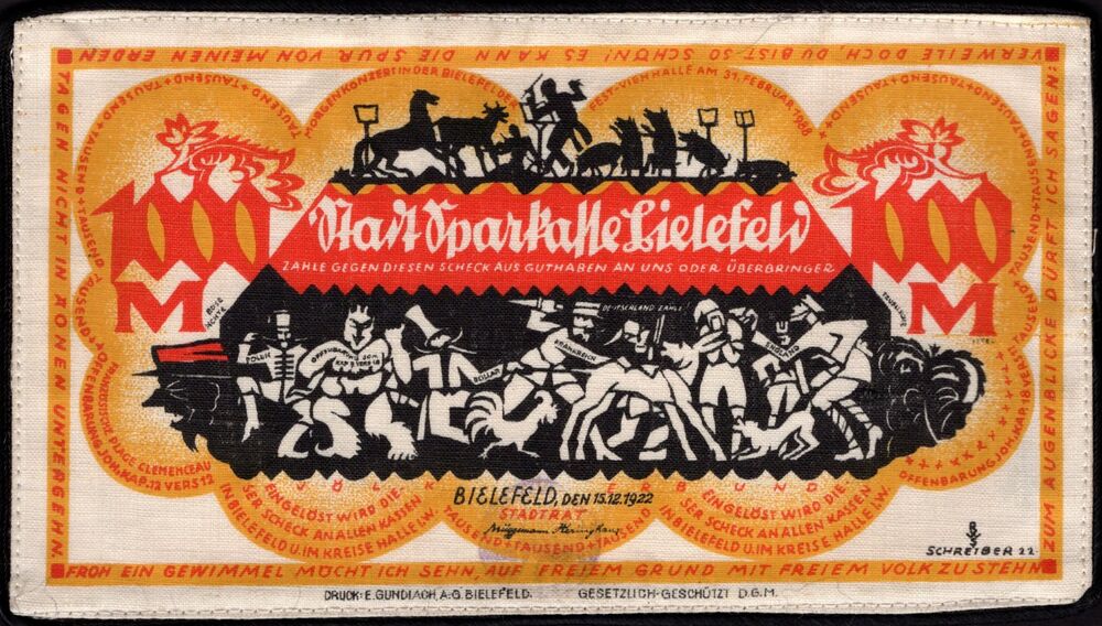 Germany - 1000 Mark 1922, Bielefeld - SILK - AU