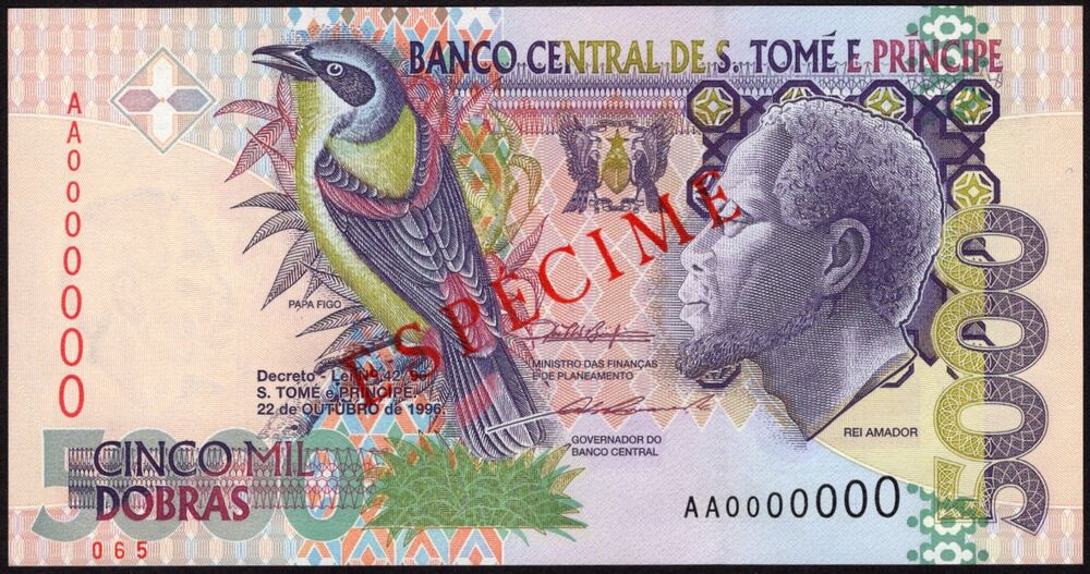 Saint Thomas - 5.000 Dobras 1996 - Pick # 65s - Specimen - UNC