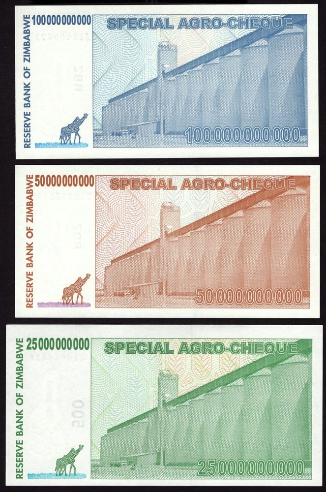 Zimbabwe - 3 Agro-Cheque Replacements - Pick # 62*, 63* & 64* - UNC