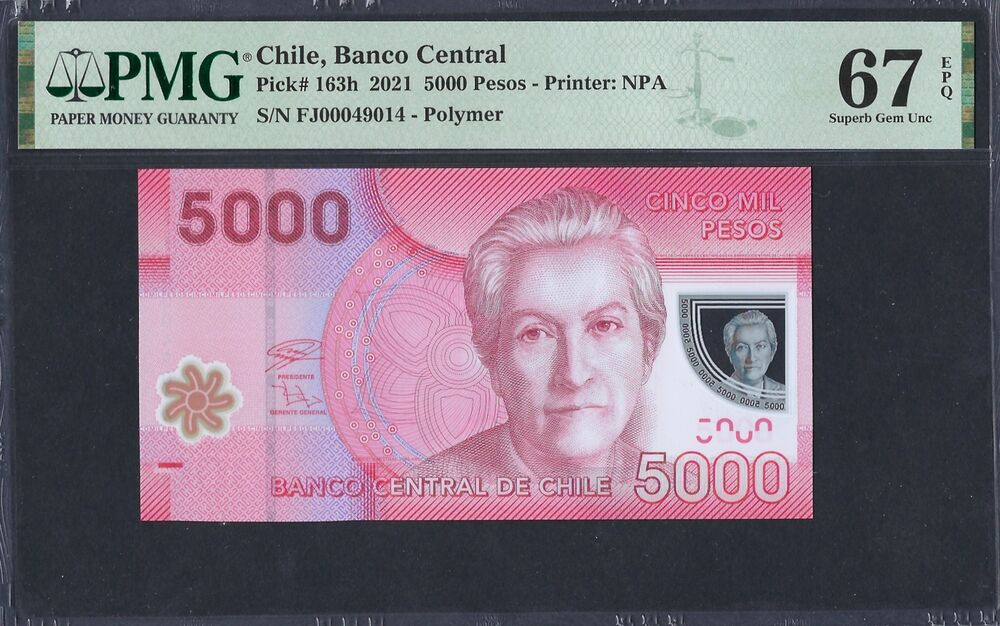 Chile - 5.000 Pesos 2021 - Pick # 163h - PMG 67 EPQ