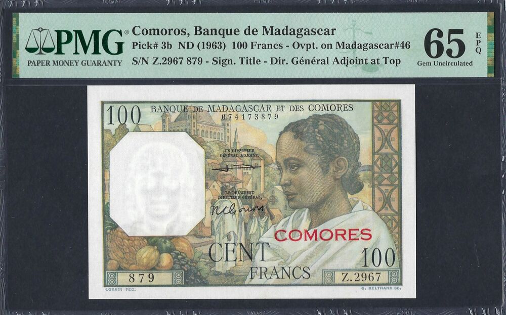 Comoros - 100 Francs 1963 - Pick # 3b - PMG 65 EPQ