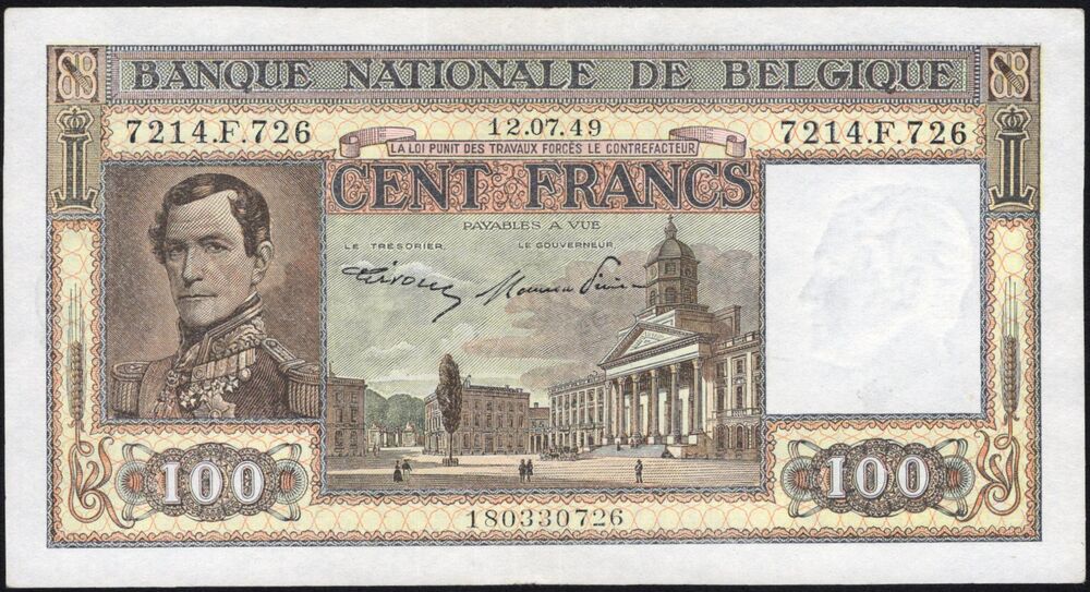 Belgium - 100 Francs 1949 - Pick # 126 - VF+
