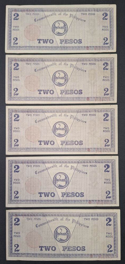 Philippines, Negros - 5 x 2 Pesos 1942 - Consecutive - AU/UNC