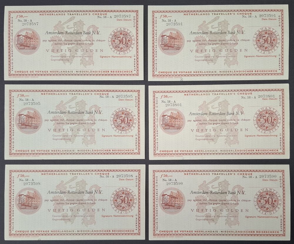 Netherlands, Traveller's Cheque - 6 x 50 Gulden ND - AU