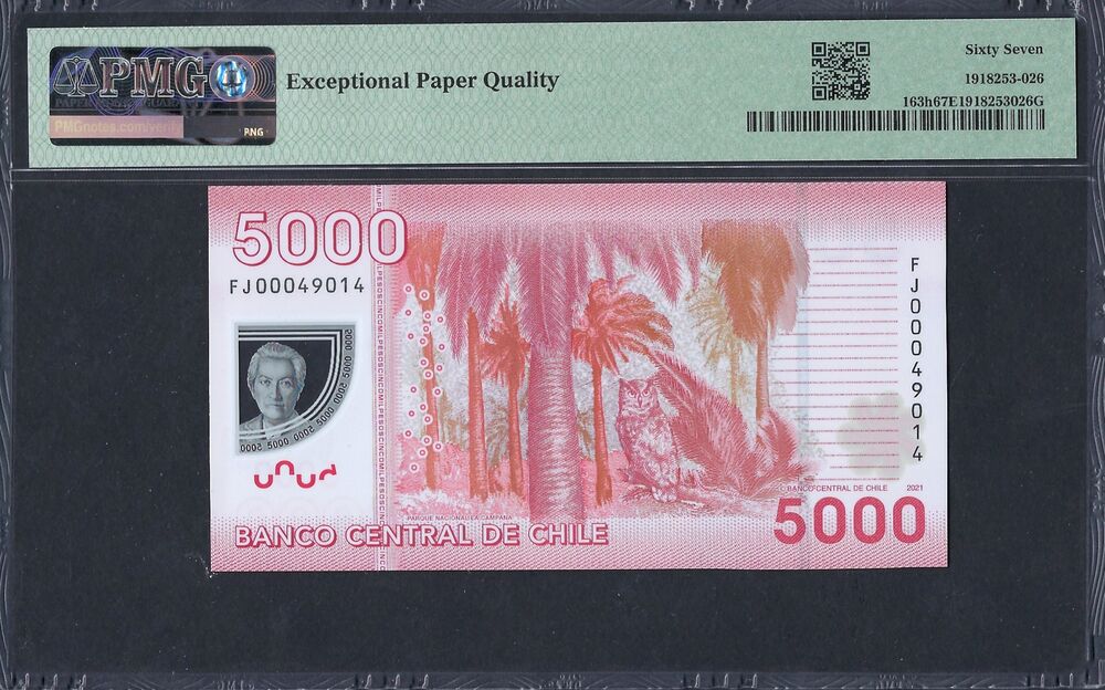 Chile - 5.000 Pesos 2021 - Pick # 163h - PMG 67 EPQ