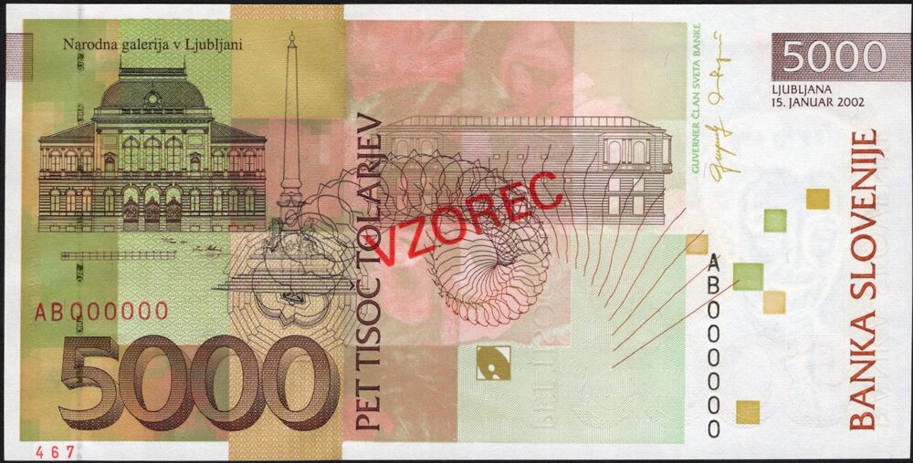 Slovenia - 5000 Tolarjev 2002 - Pick # 33as - UNC