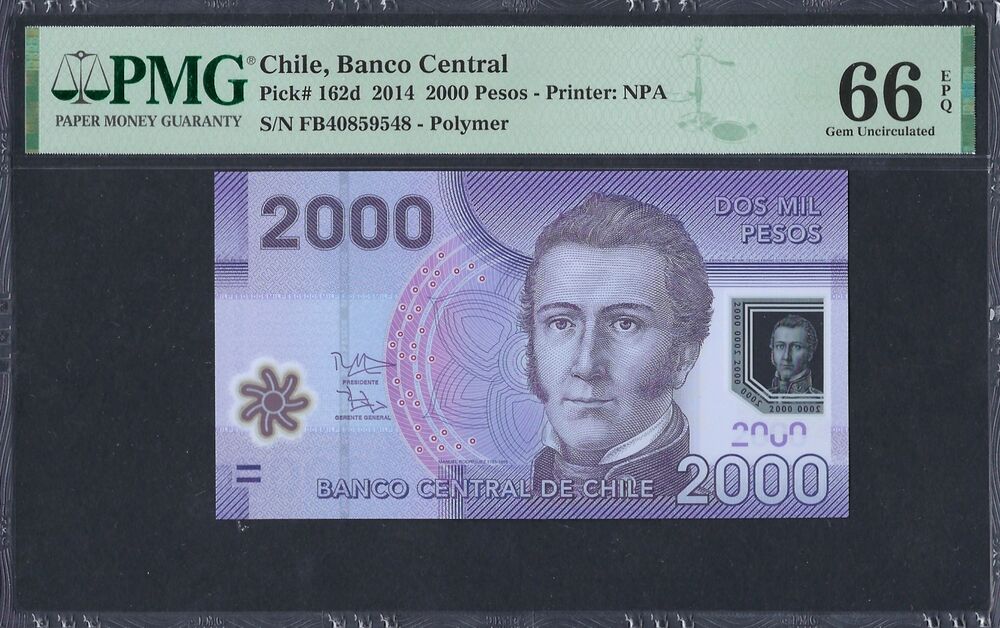 Chile - 2.000 Pesos 2014 - Pick # 162d - PMG 66 EPQ