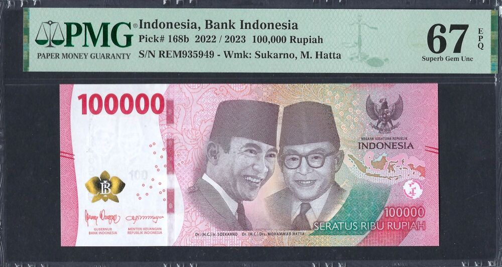 Indonesia - 100.000 Rupiah 2022 - Pick # 168b - PMG 67 EPQ