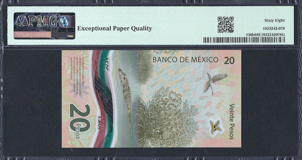 Mexico - 20 Pesos 2022 - Pick # 136b - PMG 68 EPQ