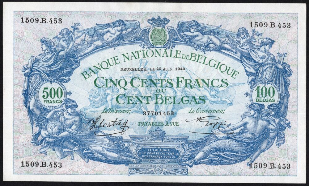 Belgium - 500 Francs 1943 - Pick # 109 - VF+